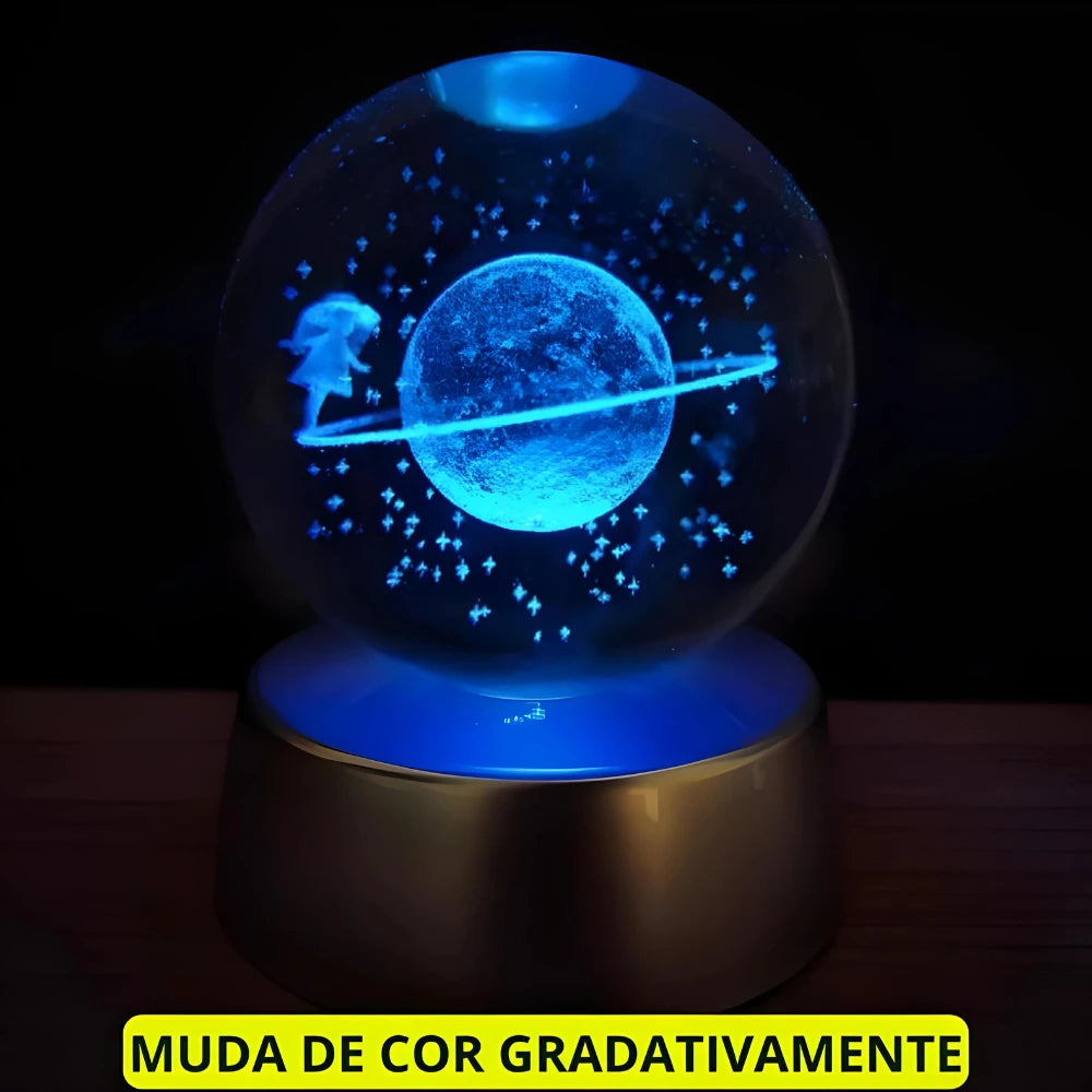 Luminária Cristal De Mesa Bola de Cristal Planeta Terra.