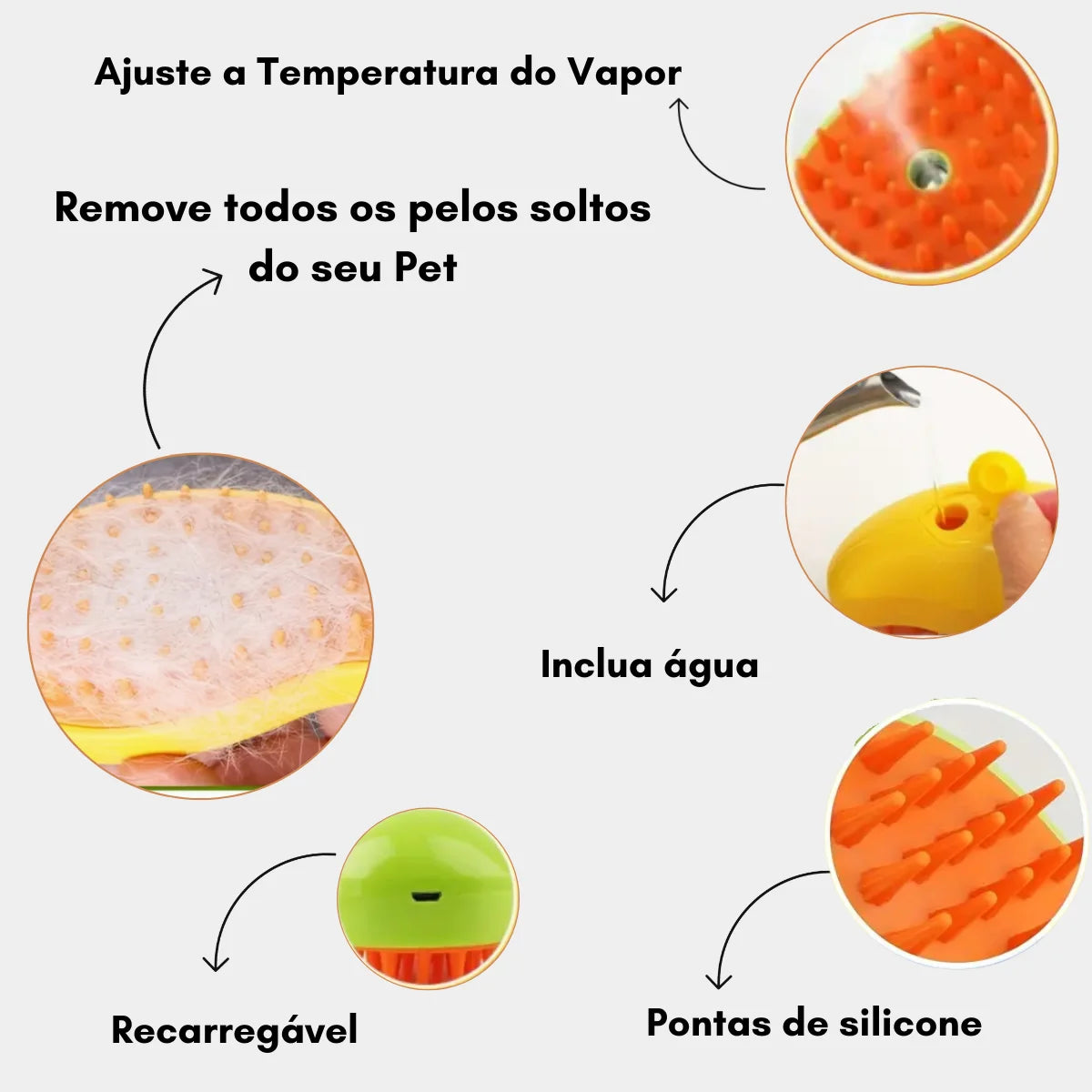 pente elétrico para remoção de pelos com spray, escova de massagem