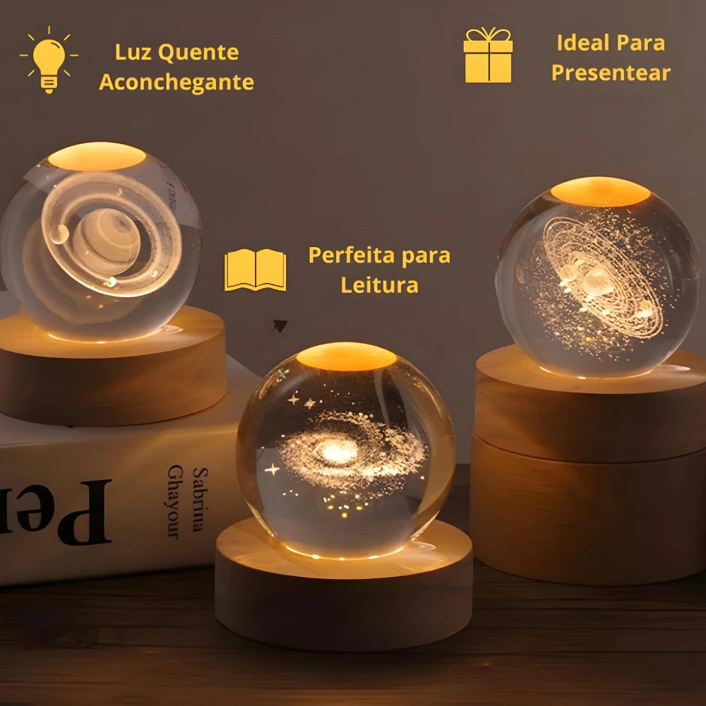 Luminária Cristal De Mesa Bola de Cristal Planeta Terra.