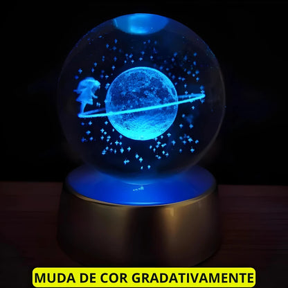 Luminária Cristal De Mesa Bola de Cristal Planeta Terra.