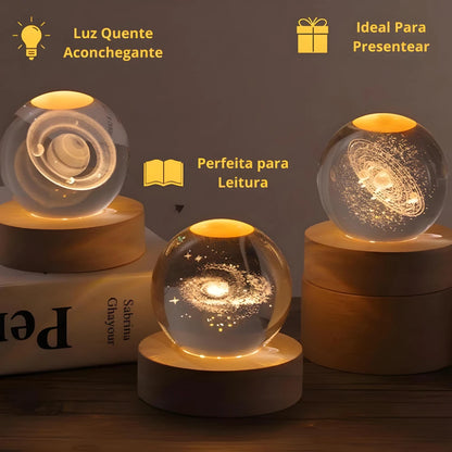 Luminária Cristal De Mesa Bola de Cristal Planeta Terra.